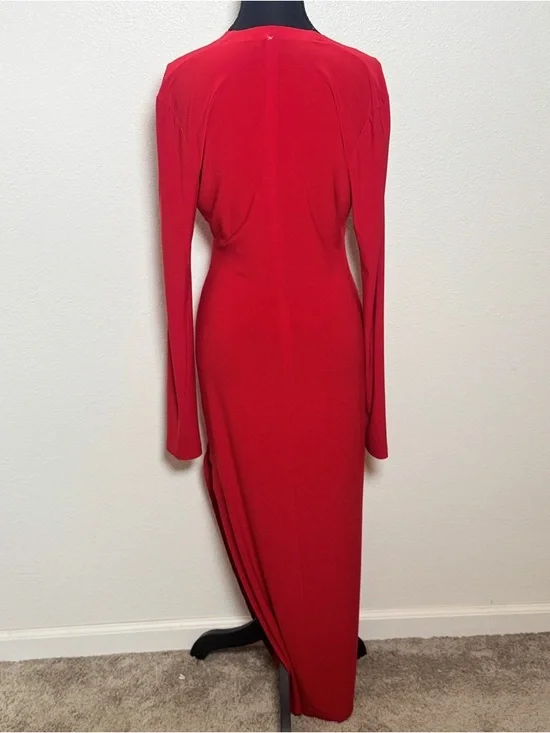 Norma Kamali Tiger Red Deep V Long Sleeve Side Slit Maxi Dress Small - Picture 3 of 6